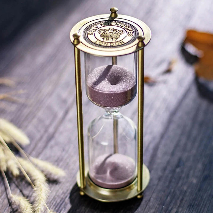 Antike Sanduhr Aus Messing – 1-Minuten-Timer, Mit Grauem Lederetui, Ca. 8,5 Cm Hoch, Für Dekoration & Zeitmanagement